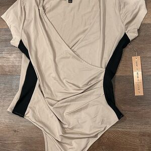 Almost Famous Gray and Black Wrap Bodysuit